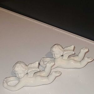 Vintage Christmas Candle Huggers Angels Ceramic White